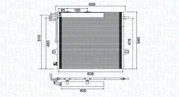 Kondenzátor, klimatizace MAGNETI MARELLI 350203947000 Kondenzátor, klimatizace MAGNETI MARELLI 350203947000