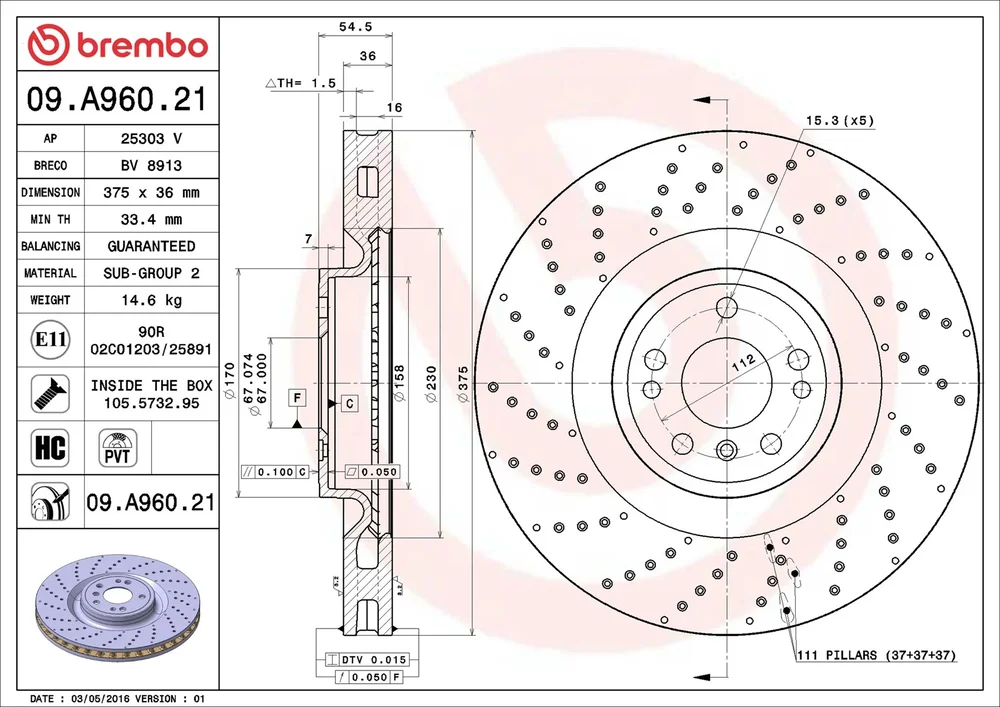 Brzdový kotouč BREMBO 09.A960.21