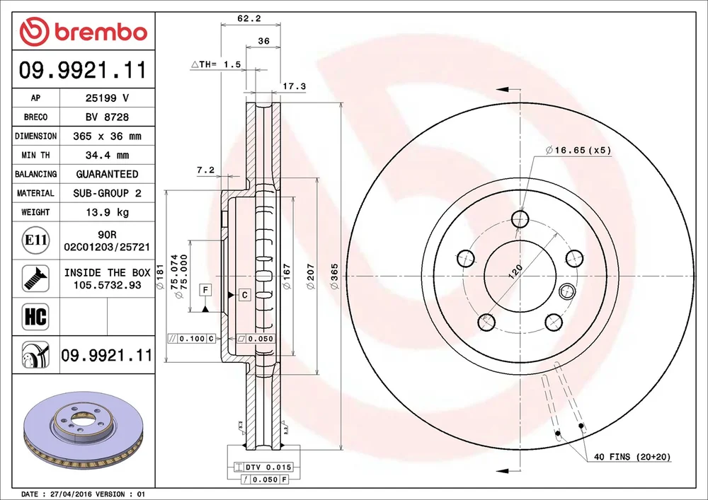 Brzdový kotouč BREMBO 09.9921.11