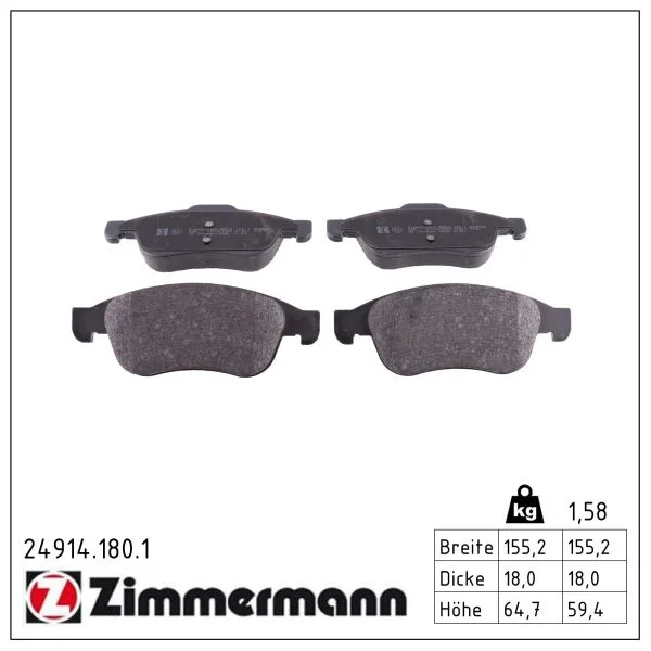 Sada brzdových destiček, kotoučová brzda ZIMMERMANN 24914.180.1