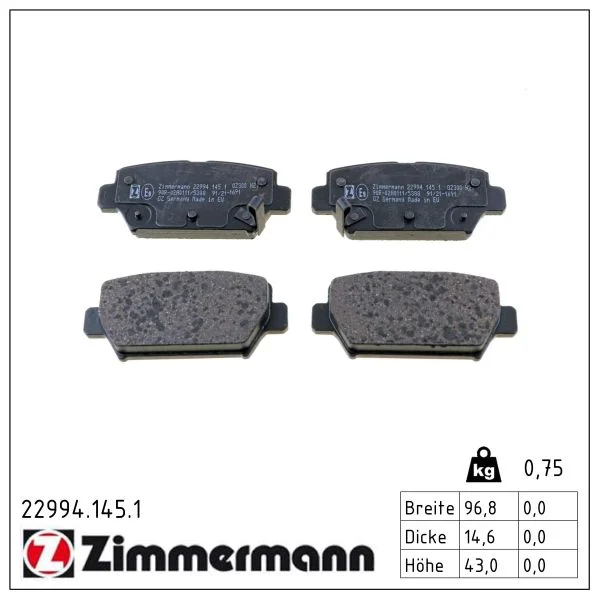 Sada brzdových destiček, kotoučová brzda ZIMMERMANN 22994.145.1