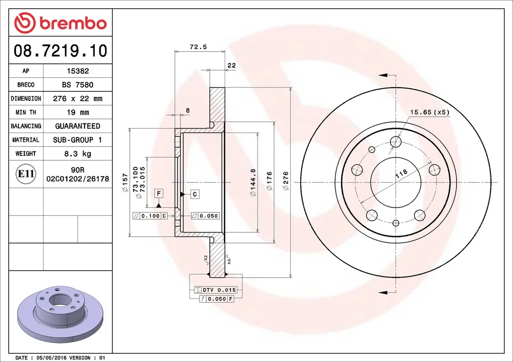 Brzdový kotouč BREMBO 08.7219.10