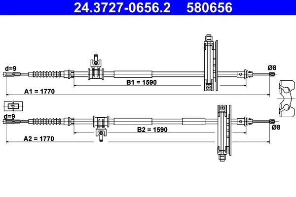 Tazne lanko, parkovaci brzda ATE 24.3727-0656.2 – OE 1101841